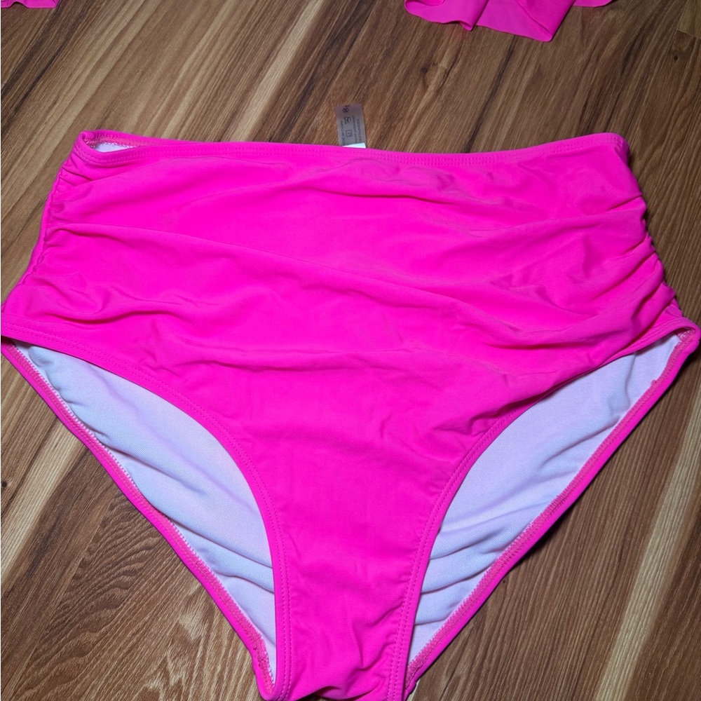 Hot Pink Ruffled full coverage bikini - Picture 2 of 9